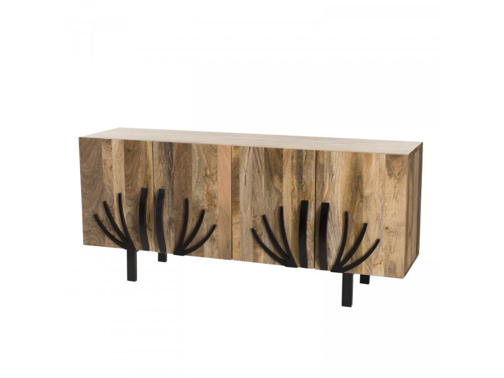 Buffet 4 portes en bois de manguier, 177 x 45 cm, marron