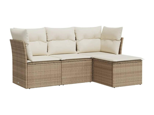 Ensemble de mobilier de jardin 4 pièces en résine tressée avec coussins, beige