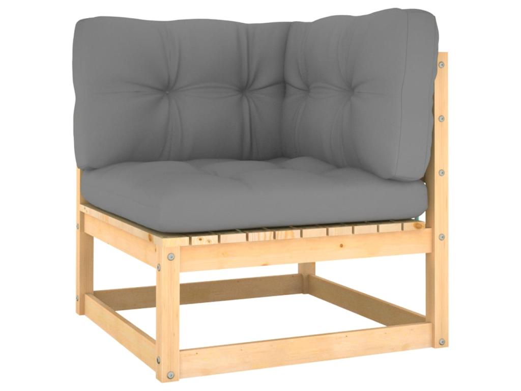 Ensemble de mobilier de jardin 6 pièces en pin clair avec coussins, couleur naturelle claire