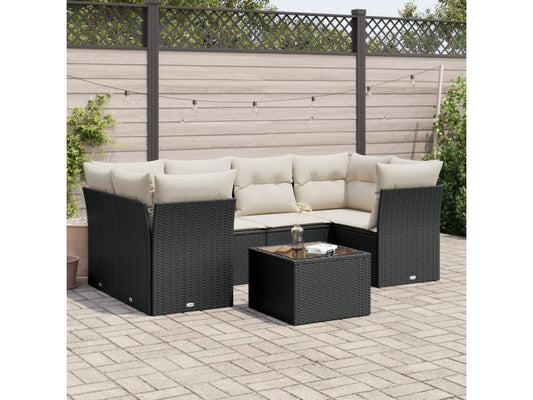 Ensemble de mobilier de jardin 7 pièces en résine tressée avec coussins, noir
