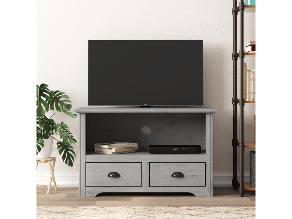 Meuble TV en pin gris avec 2 tiroirs