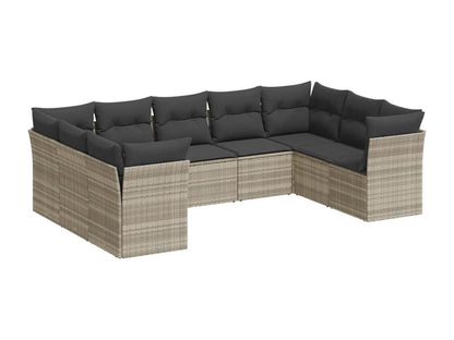 Ensemble de mobilier de jardin 9 pièces en résine tressée avec coussins, gris