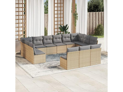 Ensemble de mobilier de jardin 13 pièces en résine tressée avec coussins, beige