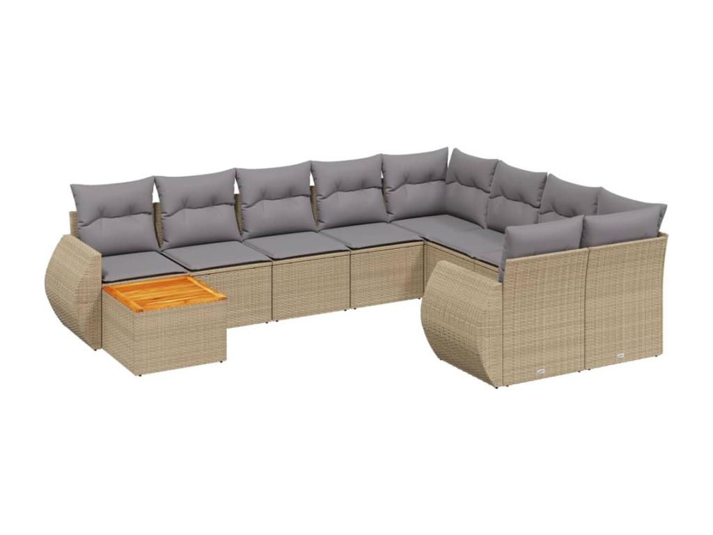 Ensemble de mobilier de jardin 10 pièces en résine tressée avec coussins, beige