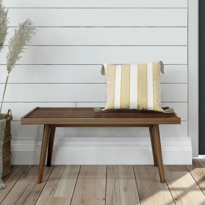 Banc d'entrée simple en bois de style Mid-Century, Plank and Beam - 41,3 cm L x 16,5 cm l x 17,5 cm H