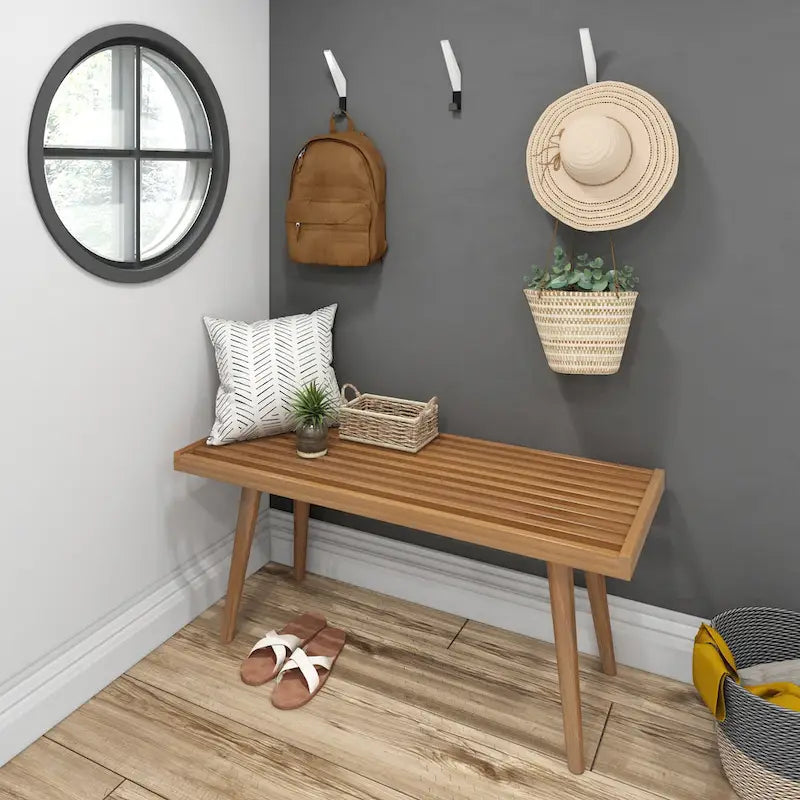 Banc d'entrée simple en bois de style Mid-Century, Plank and Beam - 41,3 cm L x 16,5 cm l x 17,5 cm H