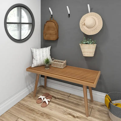 Banc d'entrée simple en bois de style Mid-Century, Plank and Beam - 41,3 cm L x 16,5 cm l x 17,5 cm H
