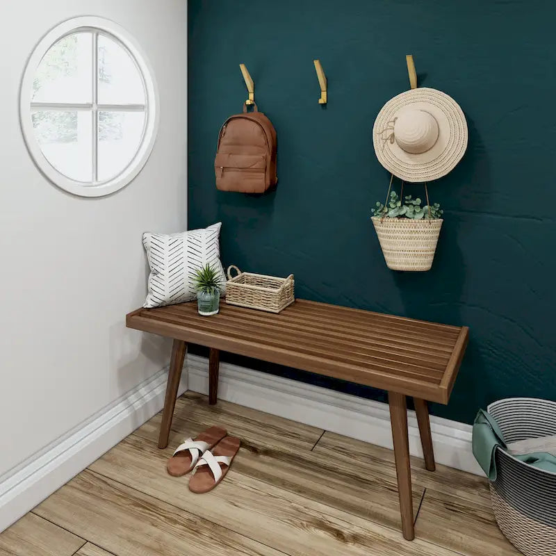 Banc d'entrée simple en bois de style Mid-Century, Plank and Beam - 41,3 cm L x 16,5 cm l x 17,5 cm H