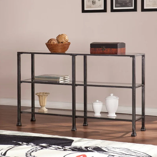 SEI Furniture Esther 3-tier Black Metal and Glass Console Table