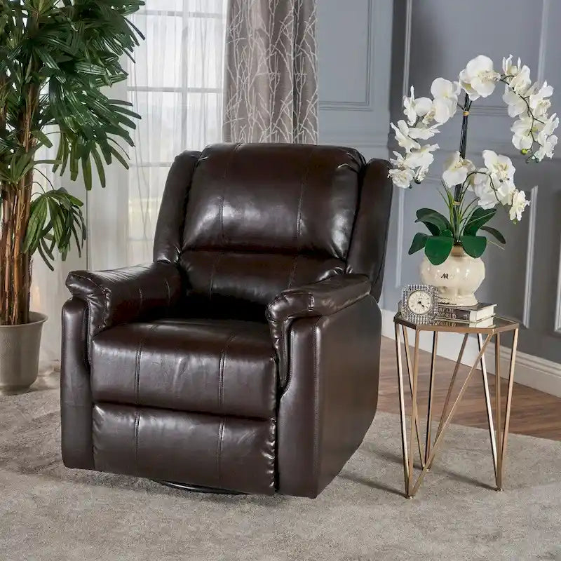 Jennette Faux Leather Swivel Gliding Recliner by Christopher Knight Home
