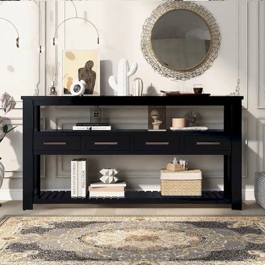 62.2 Modern Console Table with 4 Drawers and 2 Shelves