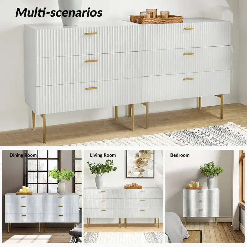 Ensemble de 2 commodes et tables de chevet modernes Gilb à 3 tiroirs avec pieds en métal par HULALA HOME