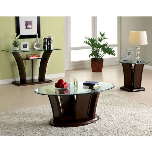 Pecs Contemporary Cherry 48-inch Glass Top 3-Piece Accent Table Set by Furniture of America