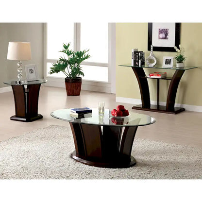 Ensemble de 3 tables d'appoint contemporaines Pecs en merisier avec plateau en verre de 48 pouces, par Furniture of America