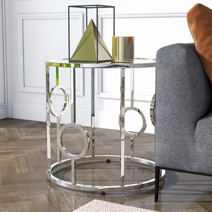Hoop Glam Chrome 23-inch Mirror End Table by Furniture of America