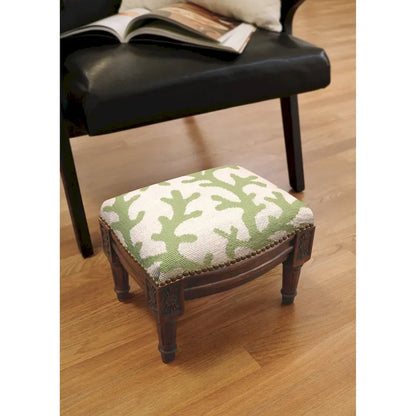 Green Coral Needlepoint Footstool