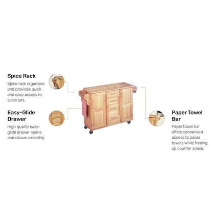 Chariot de cuisine en bois naturel avec bar à petit-déjeuner