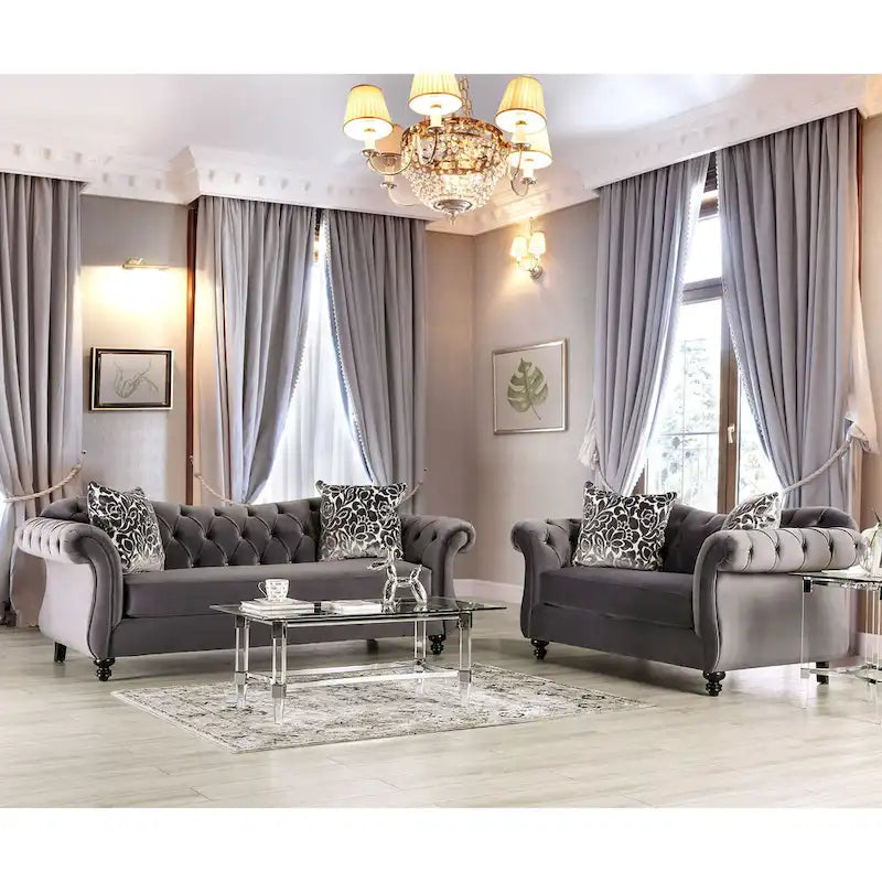 Canapé capitonné Addae Glam en velours gris de Furniture of America