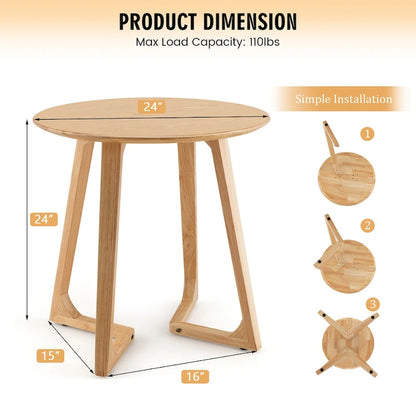 Table d'appoint ronde de 61 cm en bois d'hévéa massif, à placer à côté du canapé ou du lit.