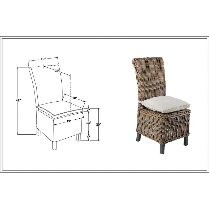 Chaises de salle à manger rembourrées en rotin naturel (ensemble de 2) par East at Main