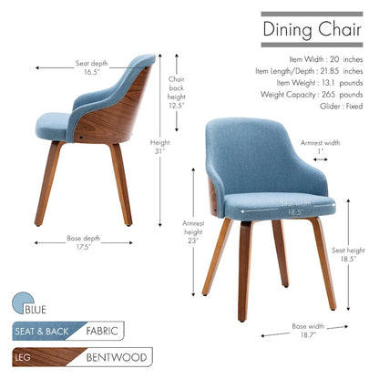 Ensemble de 2 chaises de salle à manger Porthos Home Hye, revêtement en tissu, pieds en bois courbé