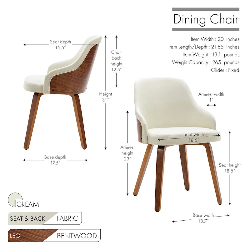 Ensemble de 2 chaises de salle à manger Porthos Home Hye, revêtement en tissu, pieds en bois courbé