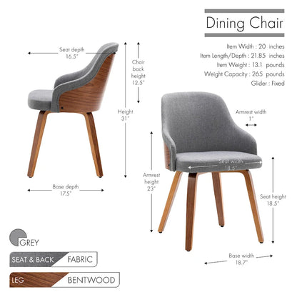 Ensemble de 2 chaises de salle à manger Porthos Home Hye, revêtement en tissu, pieds en bois courbé