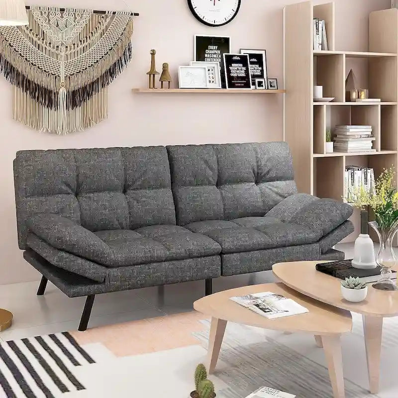 Canapé-lit futon, canapé pliable en mousse à mémoire de forme, convertible en lit de jour avec accoudoirs réglables pour petits espaces