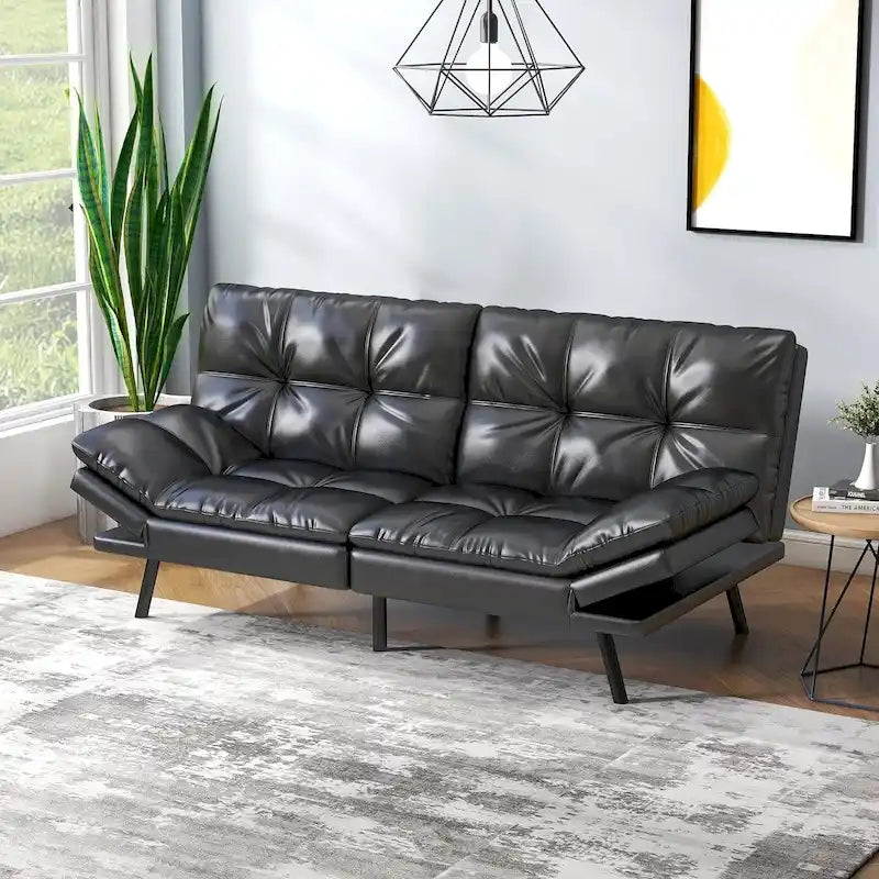 Canapé-lit futon, canapé pliable en mousse à mémoire de forme, convertible en lit de jour avec accoudoirs réglables pour petits espaces