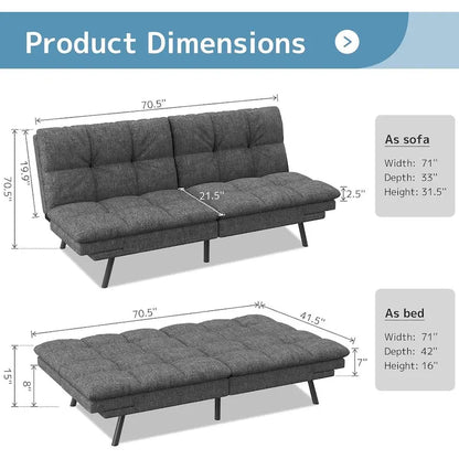 Canapé-lit futon, canapé pliable en mousse à mémoire de forme, convertible en lit de jour avec accoudoirs réglables pour petits espaces