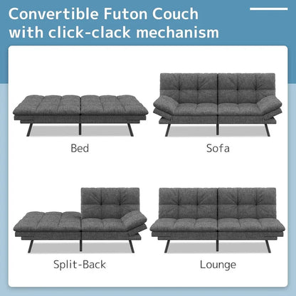Canapé-lit futon, canapé pliable en mousse à mémoire de forme, convertible en lit de jour avec accoudoirs réglables pour petits espaces