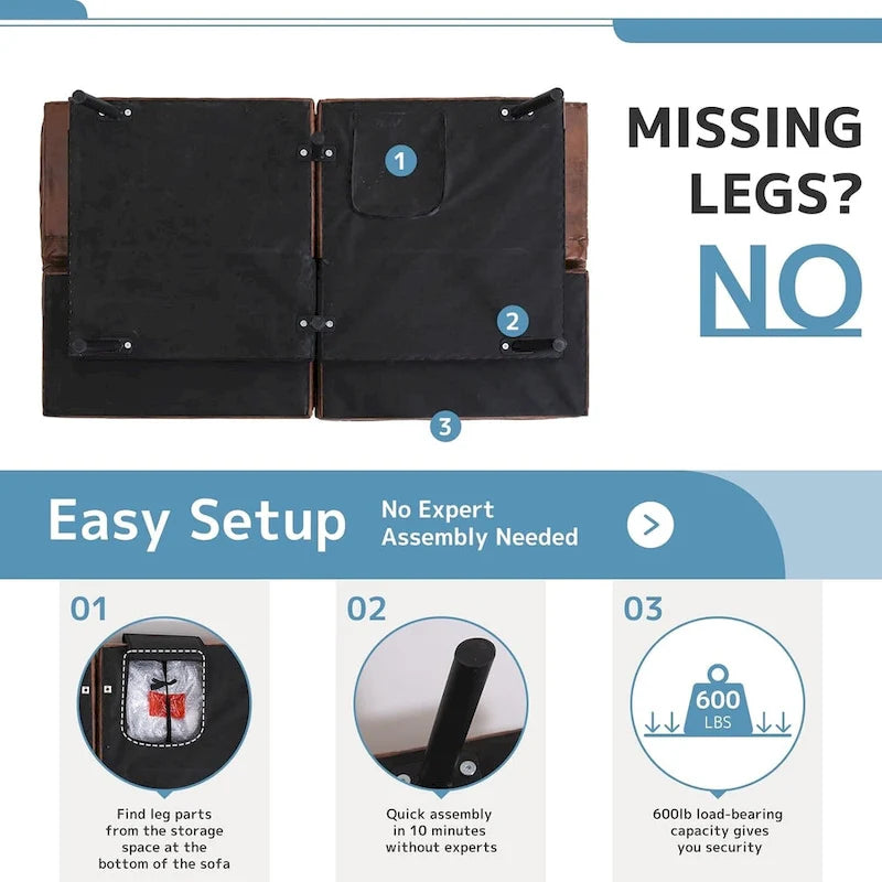 Canapé-lit futon, canapé pliable en mousse à mémoire de forme, convertible en lit de jour avec accoudoirs réglables pour petits espaces