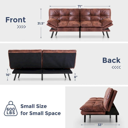 Canapé-lit futon, canapé pliable en mousse à mémoire de forme, convertible en lit de jour avec accoudoirs réglables pour petits espaces
