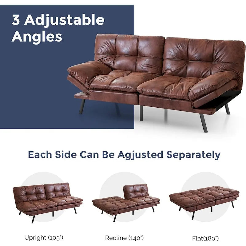 Canapé-lit futon, canapé pliable en mousse à mémoire de forme, convertible en lit de jour avec accoudoirs réglables pour petits espaces