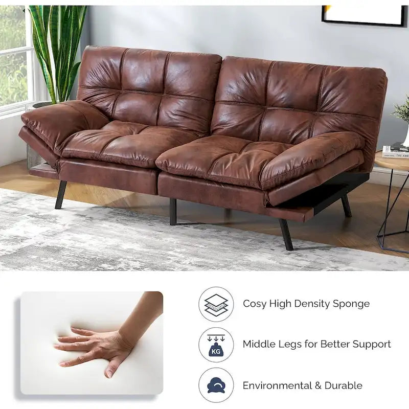 Canapé-lit futon, canapé pliable en mousse à mémoire de forme, convertible en lit de jour avec accoudoirs réglables pour petits espaces