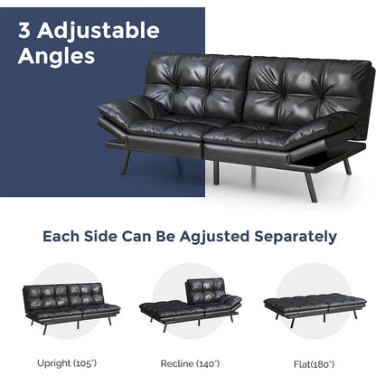 Canapé-lit futon, canapé pliable en mousse à mémoire de forme, convertible en lit de jour avec accoudoirs réglables pour petits espaces