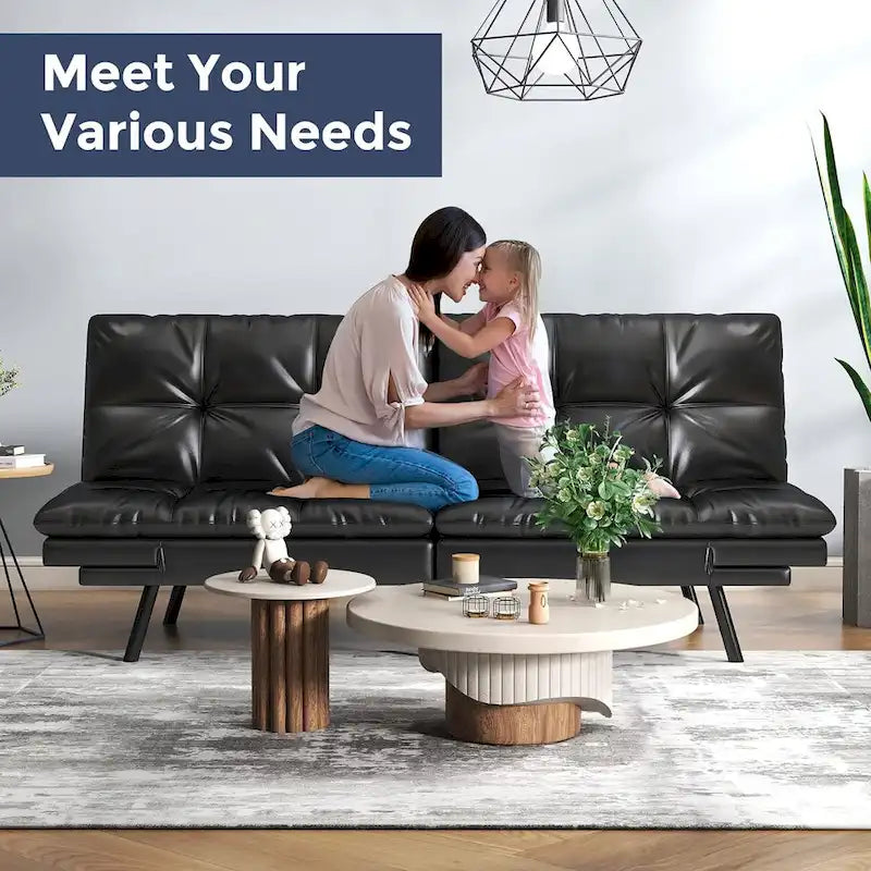 Canapé-lit futon, canapé pliable en mousse à mémoire de forme, convertible en lit de jour avec accoudoirs réglables pour petits espaces