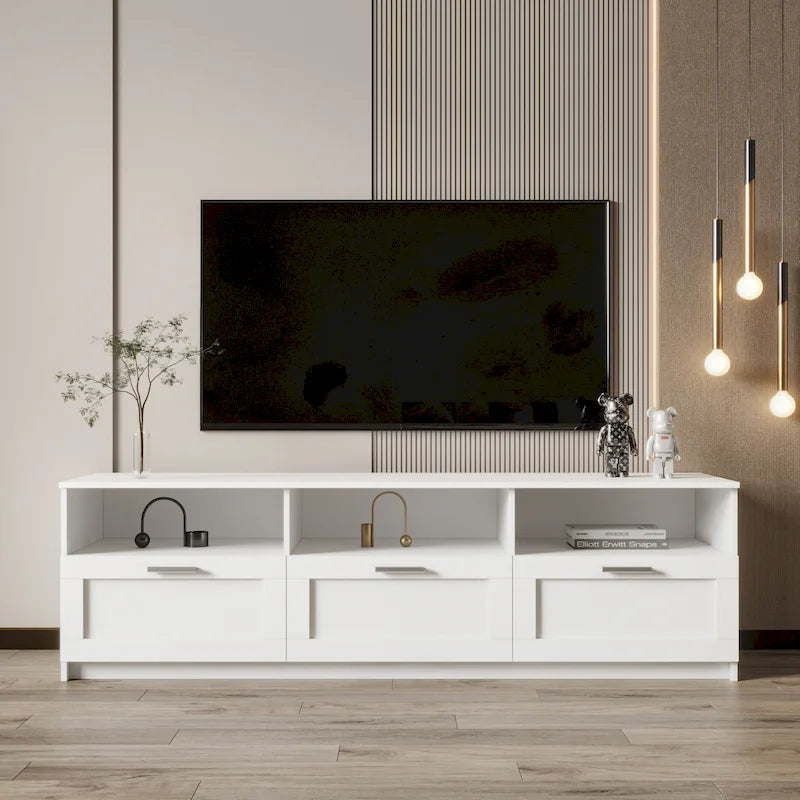 Meuble TV minimaliste moderne, support TV 80 pouces, casier ouvert, salon, chambre