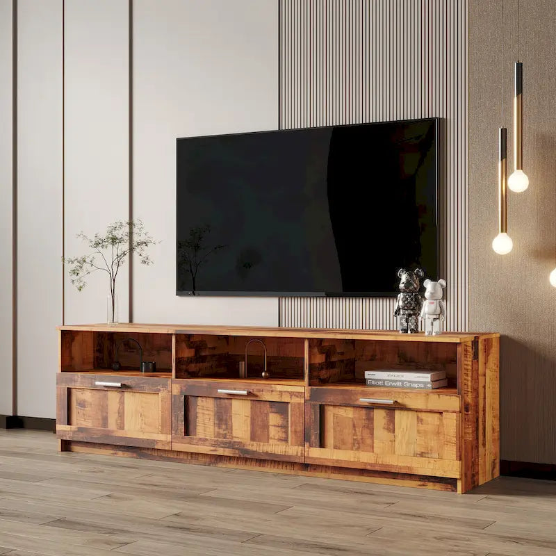 Meuble TV minimaliste moderne, support TV 80 pouces, casier ouvert, salon, chambre