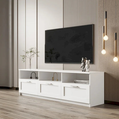Meuble TV minimaliste moderne, support TV 80 pouces, casier ouvert, salon, chambre