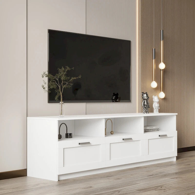 Meuble TV minimaliste moderne, support TV 80 pouces, casier ouvert, salon, chambre