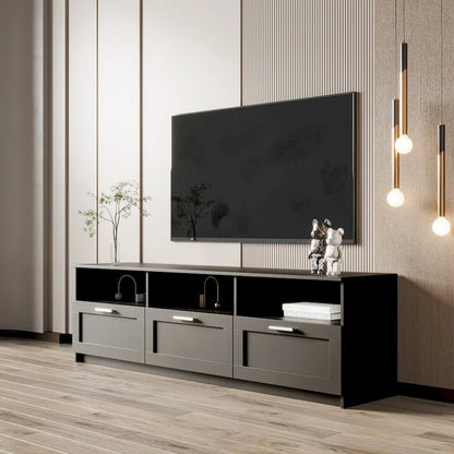 Meuble TV minimaliste moderne, support TV 80 pouces, casier ouvert, salon, chambre