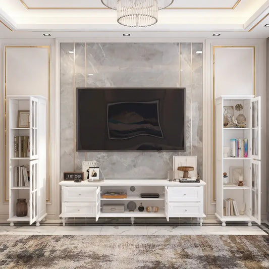 Cabinet Set with Tempered GlassStorage & TV Stand Combo Organization - SideCabinet+TVStand