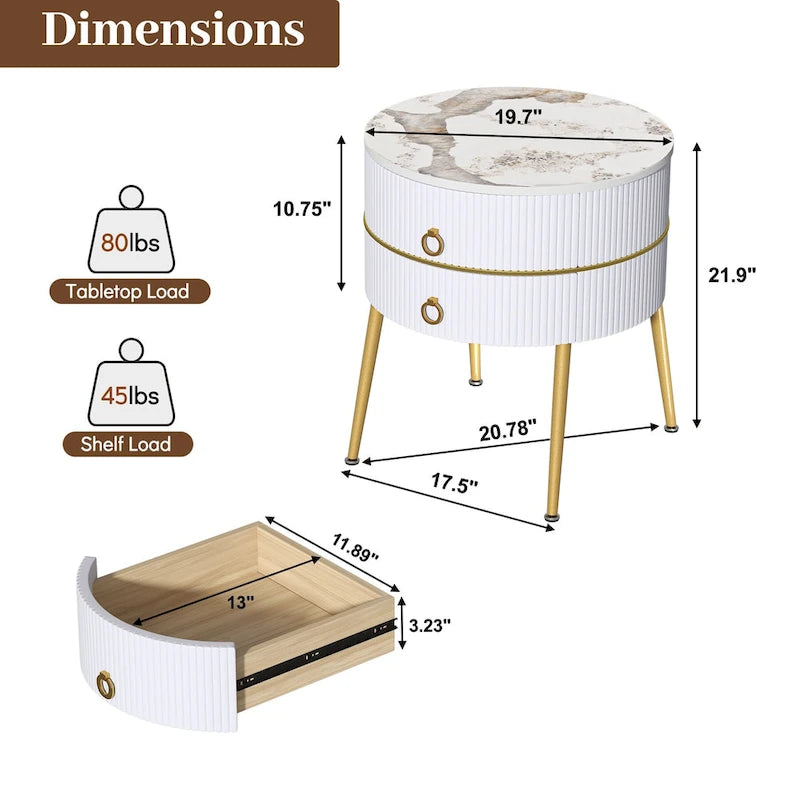 Table d'appoint ronde Myhozm avec rangement, table de chevet en forme de tonneau pour salon, chambre