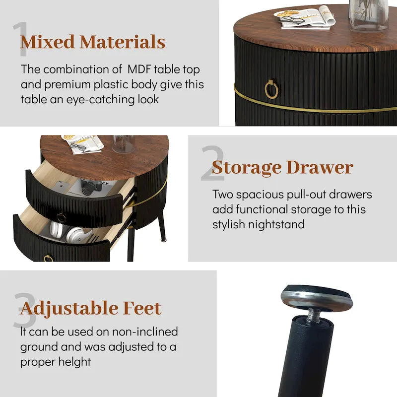 Table d'appoint ronde Myhozm avec rangement, table de chevet en forme de tonneau pour salon, chambre