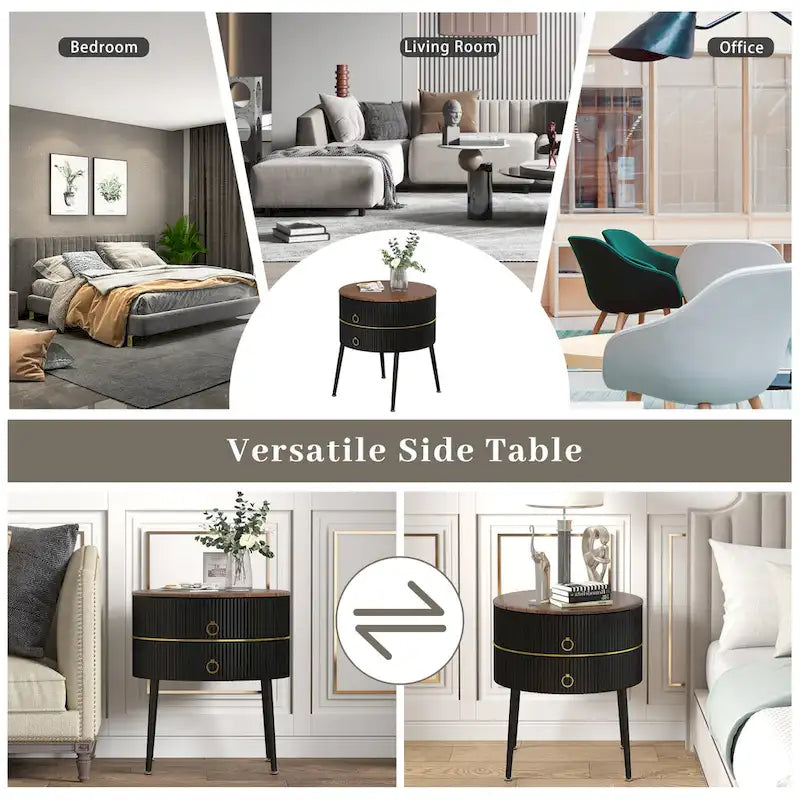 Table d'appoint ronde Myhozm avec rangement, table de chevet en forme de tonneau pour salon, chambre