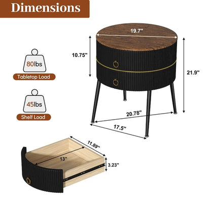 Table d'appoint ronde Myhozm avec rangement, table de chevet en forme de tonneau pour salon, chambre