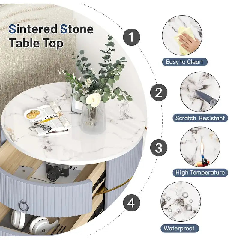 Table d'appoint ronde Myhozm avec rangement, table de chevet en forme de tonneau pour salon, chambre