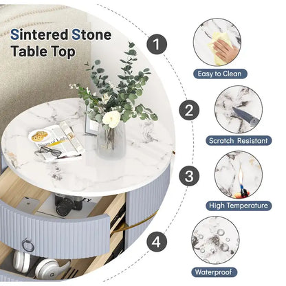 Table d'appoint ronde Myhozm avec rangement, table de chevet en forme de tonneau pour salon, chambre