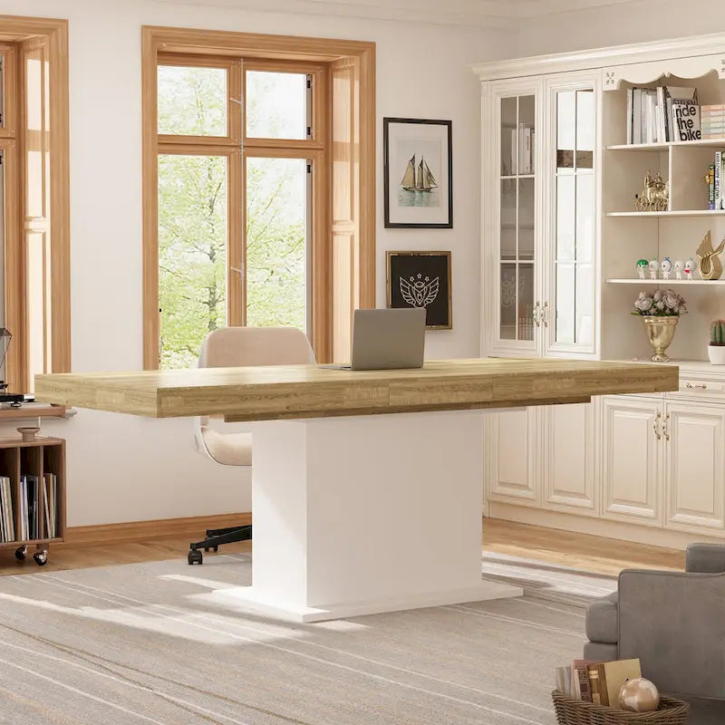 Table de salle à manger extensible avec plateau en bois et support pour ordinateur (noir/blanc)